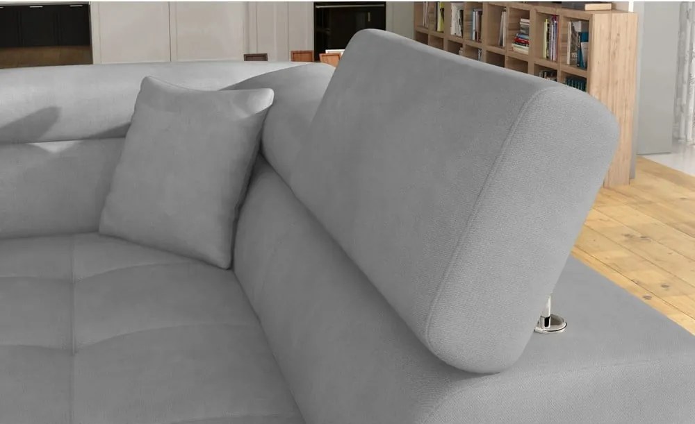 Világosszürke bársony kinyitható-tárolóhelyes sarokkanapé (jobb oldali-L alakú) Anton – ELTAP