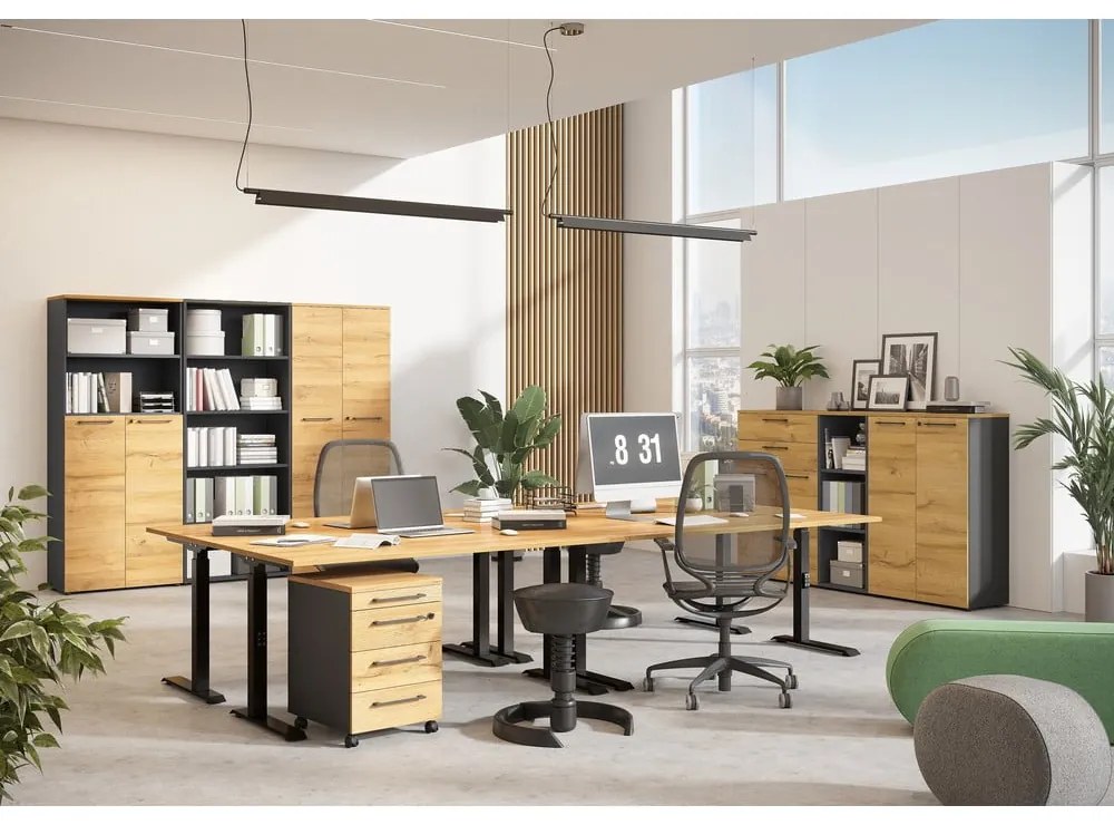 Íróasztal elektromosan állítható magassággal, tölgyfa dekoros asztallappal 80x160 cm Agenda – Germania