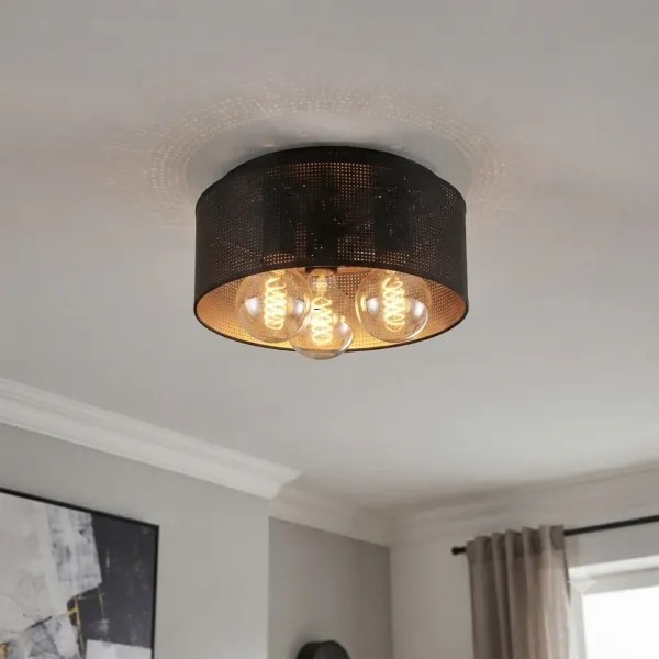 Mennyezeti lámpa SIRJA PLISADO 3xE27/15W/230V Ø 35 cm fekete/arany
