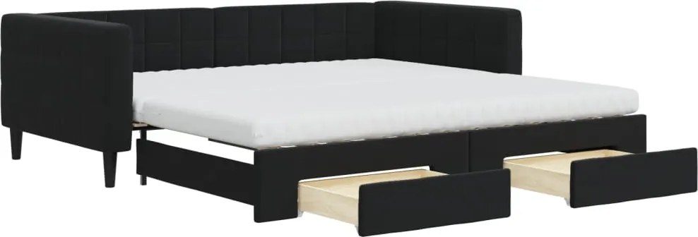 vidaXL fekete kihúzható bársony heverő fiókkal 100 x 200 cm