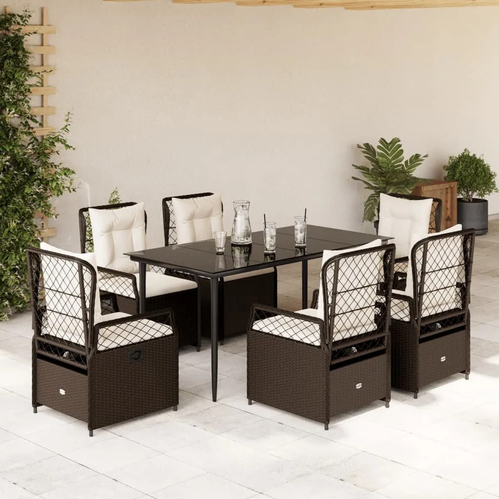 7 részes barna polyrattan kerti étkezőgarnitúra párnával