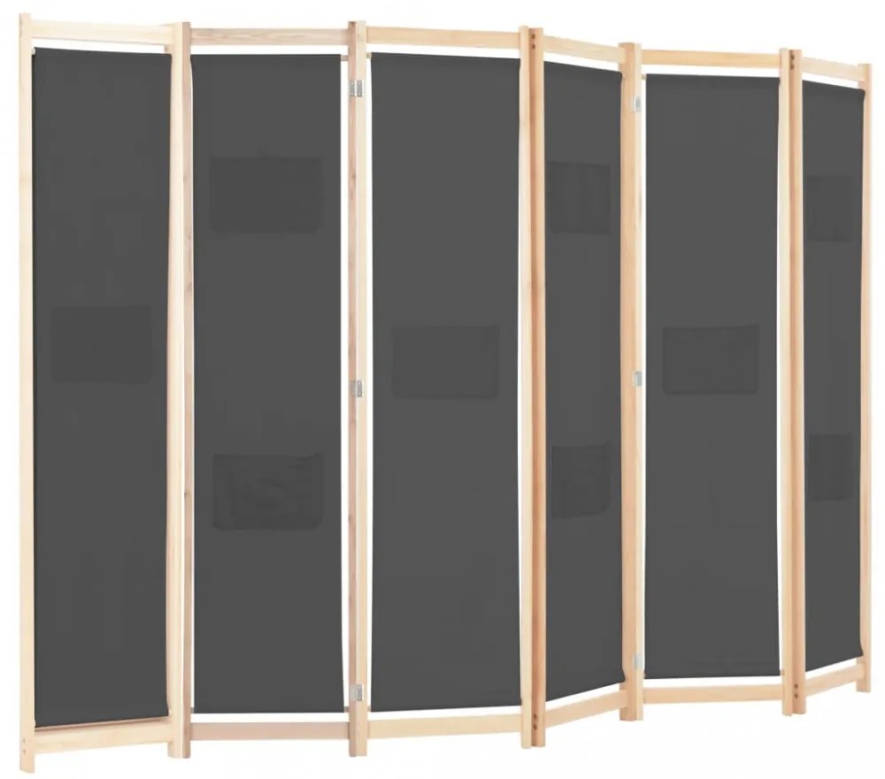 szürke 6-paneles szövetparaván 240 x 170 x 4 cm
