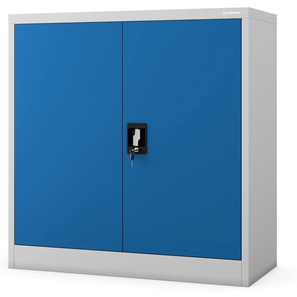 Alacsony fém irattartó szekrény BEATA, 900 x 930 x 400 mm, szürke-kék