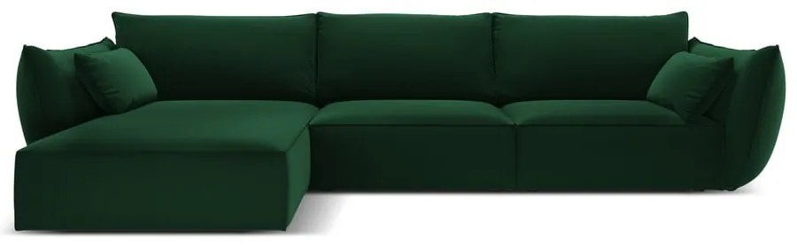 Sötétzöld bársony sarokkanapé (bal oldali-heverő résszel) Vanda – Mazzini Sofas