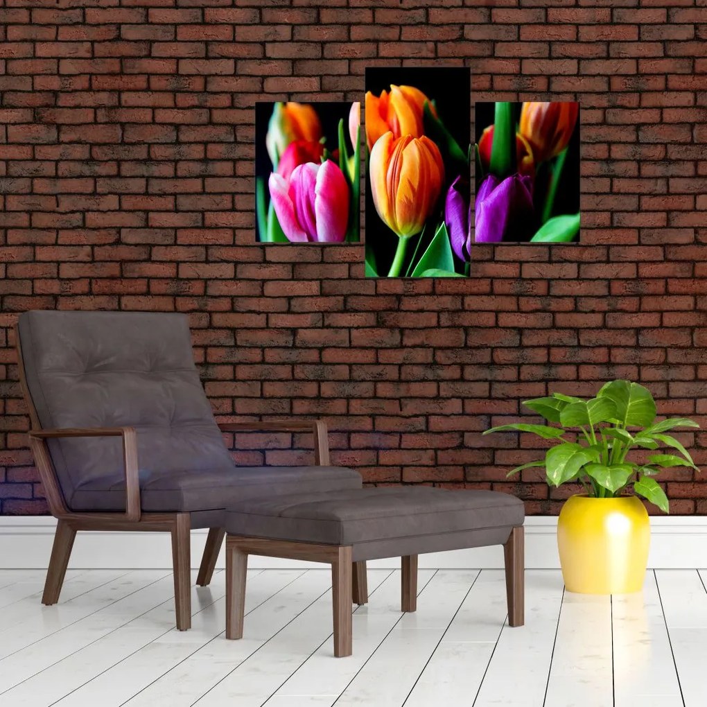 Tulipánok képe fekete alapon (90x60 cm)