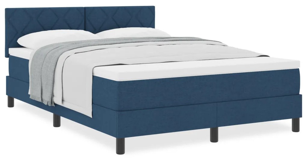 Boxspring Ágy Mattal Kék 140x200 cm Szövet