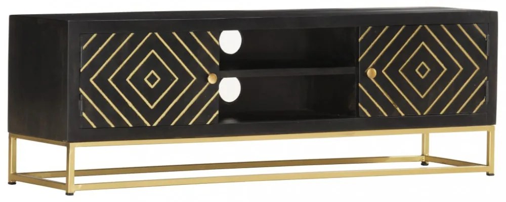 fekete és aranyszínű tömör mangófa TV-szekrény 120 x 30 x 40 cm