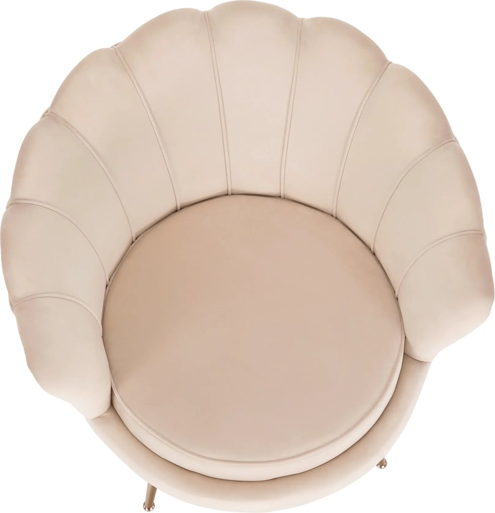 Fotel Art-deco stílusban, bézs Velvet anyag/gold chróm-arany, NOBLIN