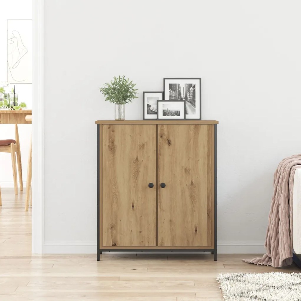 Kézműves tölgy büfé 70x30x80 cm Forgácslap és Acél
