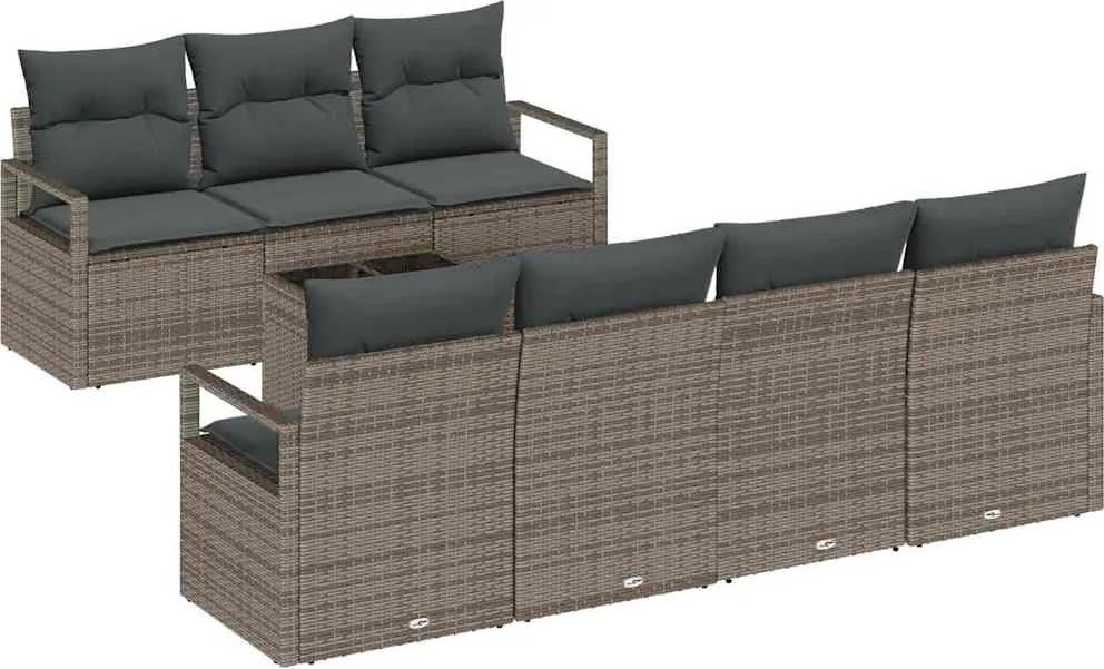 vidaXL Kerti Kanapé Szett 8 pcs Szürke Poli rattan és acél és üveg