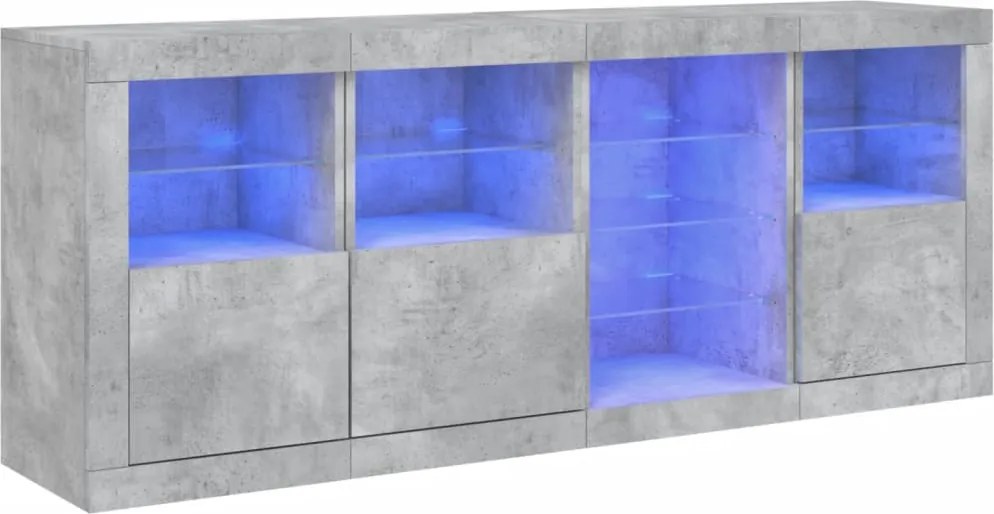 vidaXL betonszürke tálalószekrény LED-világítással 164 x 37 x 67 cm
