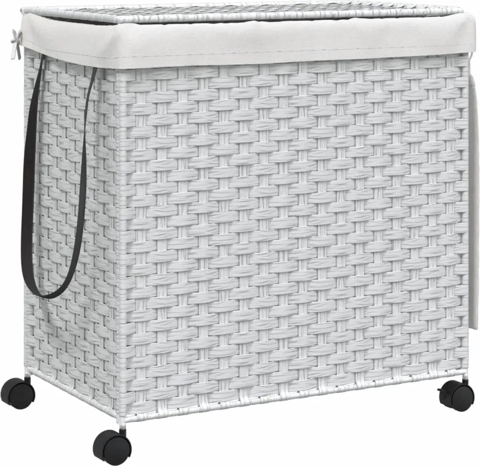 vidaXL fehér rattan szennyeskosár kerekekkel 60x35x60,5 cm