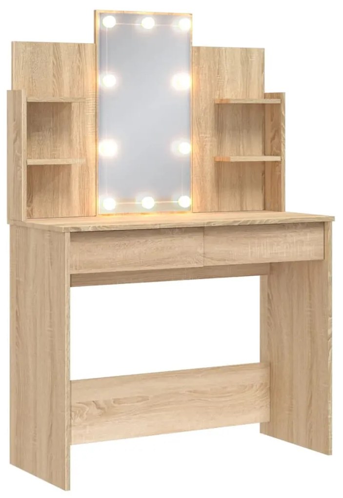 sonoma tölgy színű fésülködőasztal LED-lámpákkal 96x40x142 cm