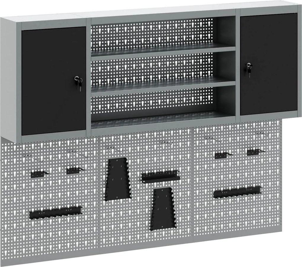 vidaXL Szerszámos szekrény készlet zárral 4 pcs Fekete Porszórt acél