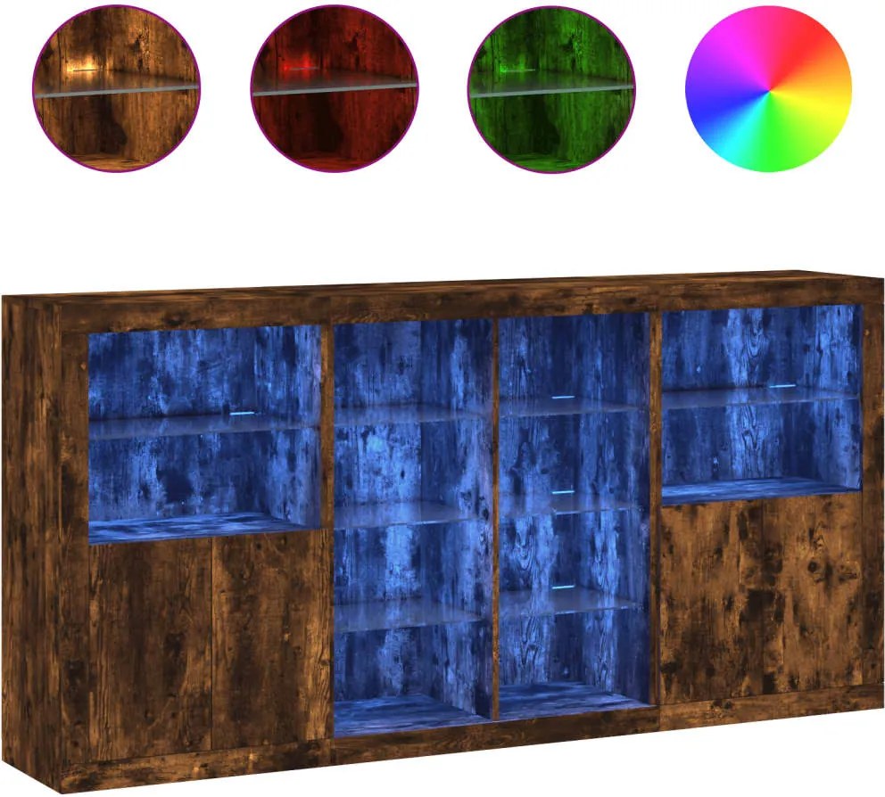 vidaXL füstös tölgy színű tálalószekrény LED-ekkel 202 x 37 x 100 cm