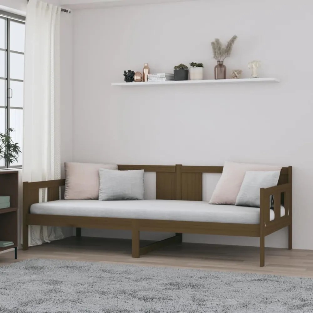 mézbarna tömör fenyőfa kanapéágy 90x200 cm