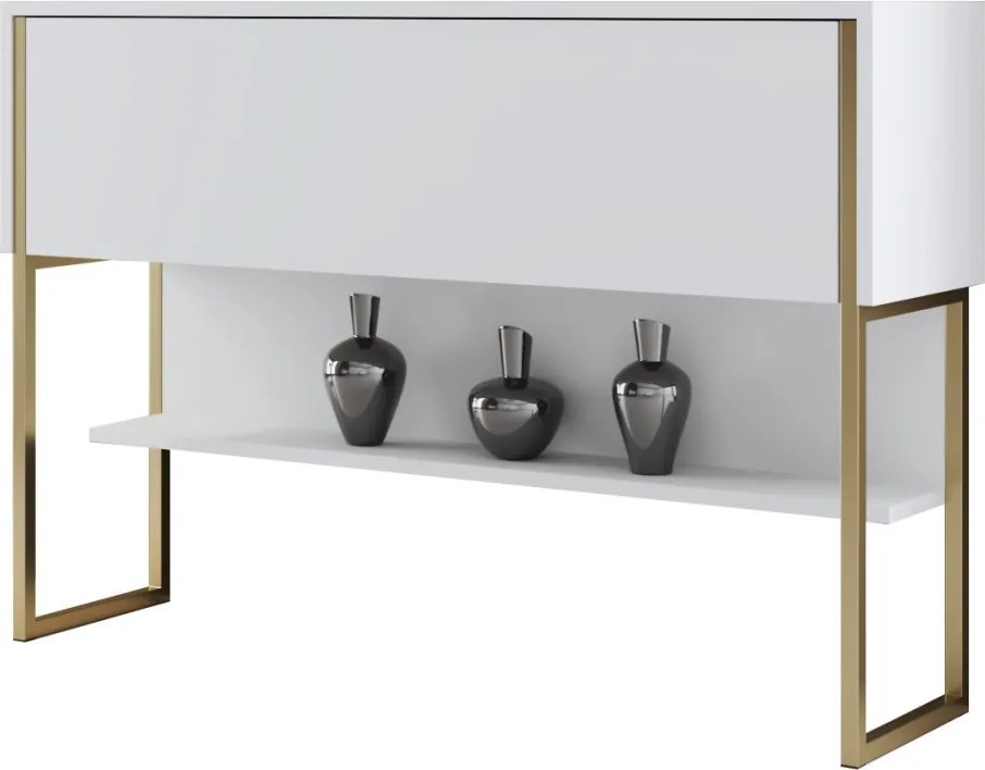Komód, arany-fehér, 120 cm