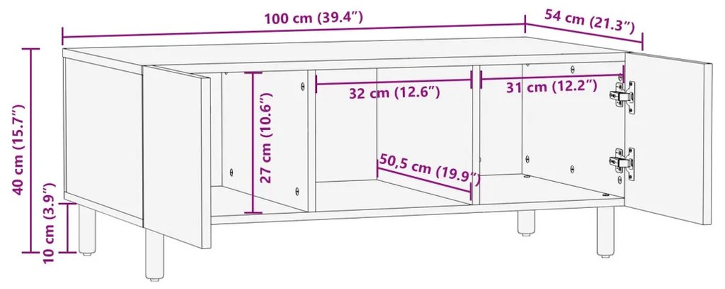 Kávézóasztal 100x54x40 cm Tömör akácfából