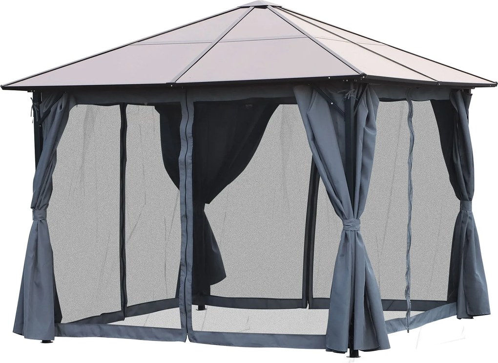 Outsunny 10 x 10 láb méretű Kerti Parti Sátor Oldalfalakkal, PC Tető Alumínium Sötét Szürke | Aosom