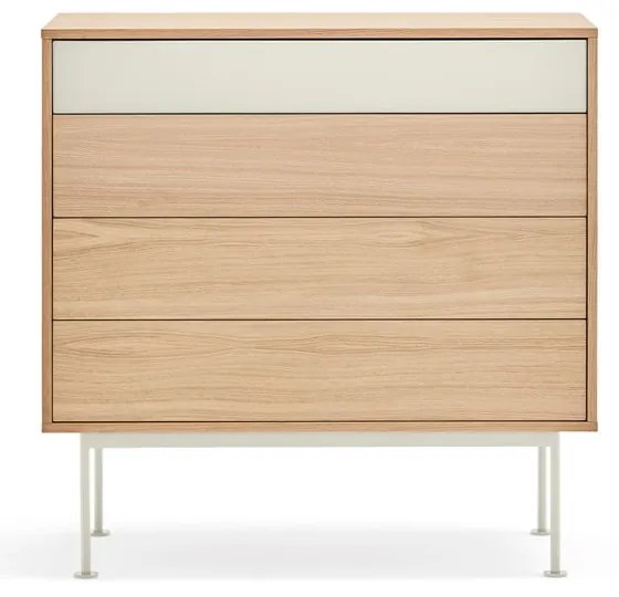 Yoko krémfehér fiókos komód tölgyfa dekorral - Teulat