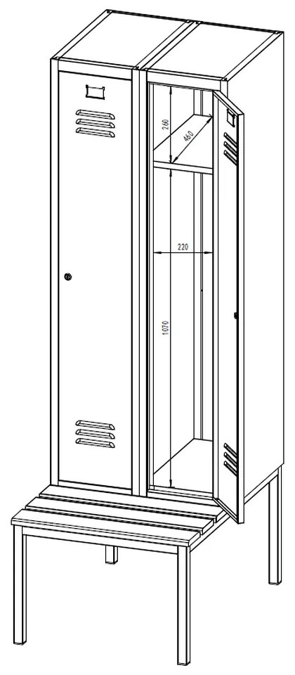 Fém szekrény paddal, 60 x 85 x 185 cm, csavaros zárral, szürke - RAL 7035