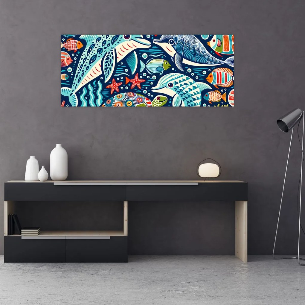 Kép – Rajzolt vízi állatok (120x50 cm)