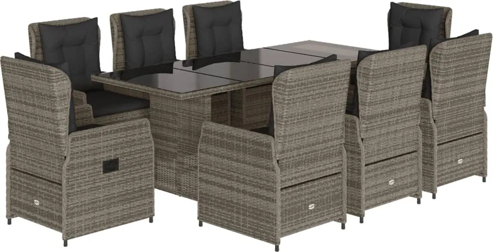 vidaXL 9 részes szürke polyrattan kerti étkezőgarnitúra párnával