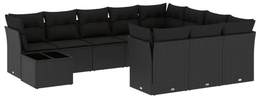 vidaXL 11 részes fekete polyrattan kerti ülőgarnitúra párnákkal