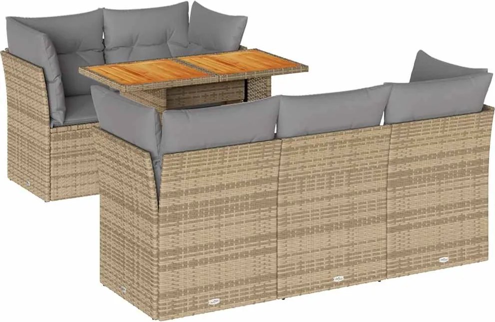 vidaXL 6 részes bézs polyrattan kerti ülőgarnitúra párnával