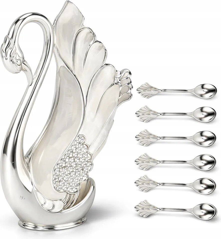 Teáskanál Szett 6 Db-os Hattyú Alakú Állvány