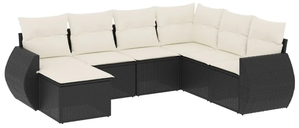7 részes fekete polyrattan kerti ülőgarnitúra párnával