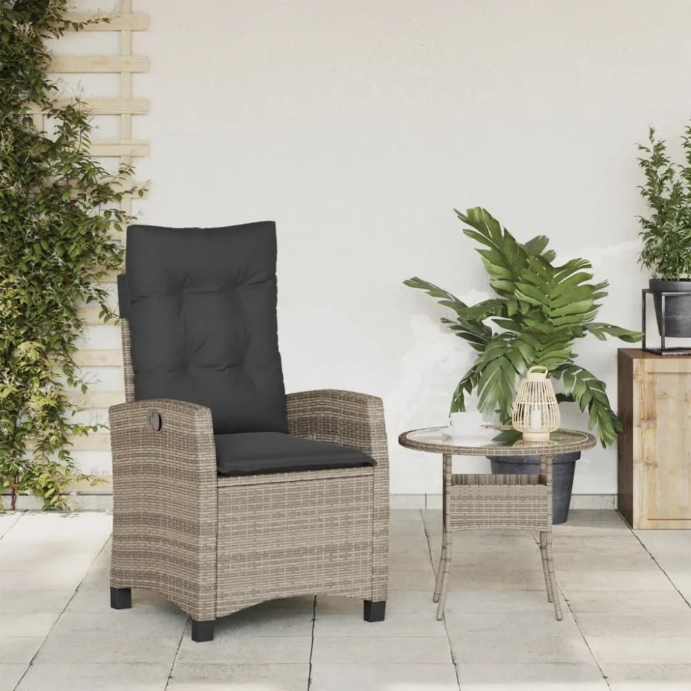 szürke polyrattan dönthető kerti szék párnákkal