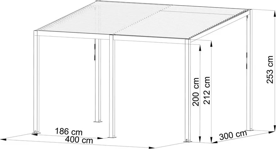 Félnyeregtetős bioklimatikus pergola lamelákkal 3 x 4 M