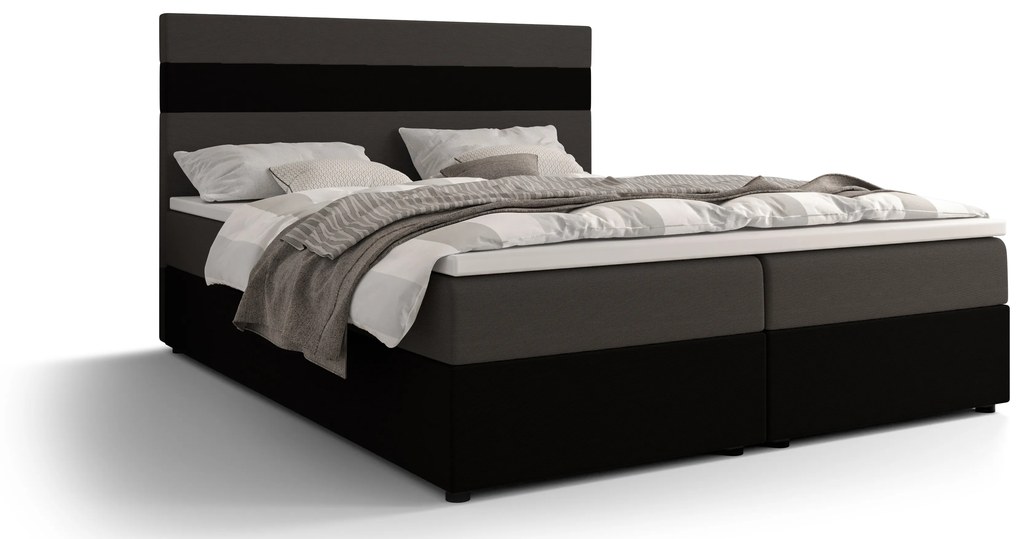 Franciaágy Boxspring 140 cm Locos (sötétszürke + sötétbarna) (matraccal és tárolóhellyel). 1056122