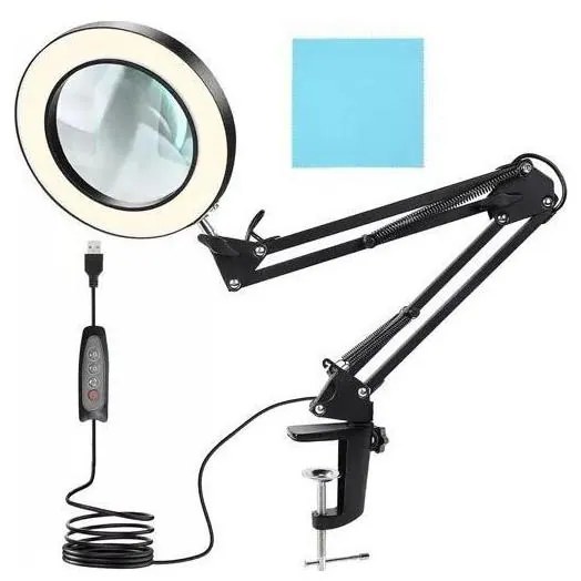 LED Dimmelhető asztali lámpa nagyítóval LED/6W/5V fekete