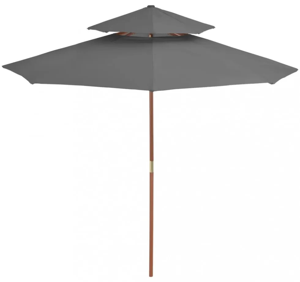 antracitszürke kétszintes napernyő fa rúddal 270 cm
