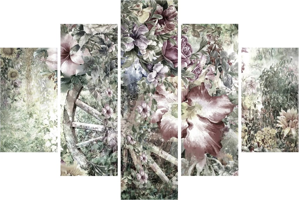 Virágok képe egy fából készült kerékpáron (150x105 cm)