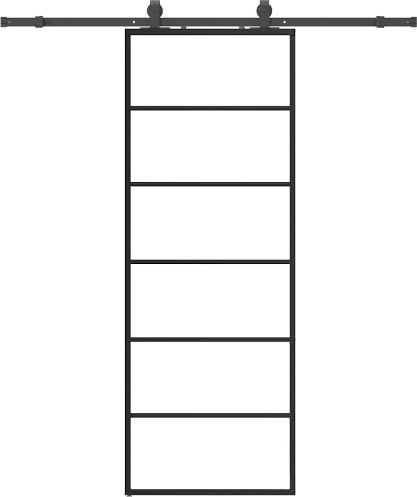 vidaXL fekete ESG üveg tolóajtó fémszerelvény-szettel 76x205 cm