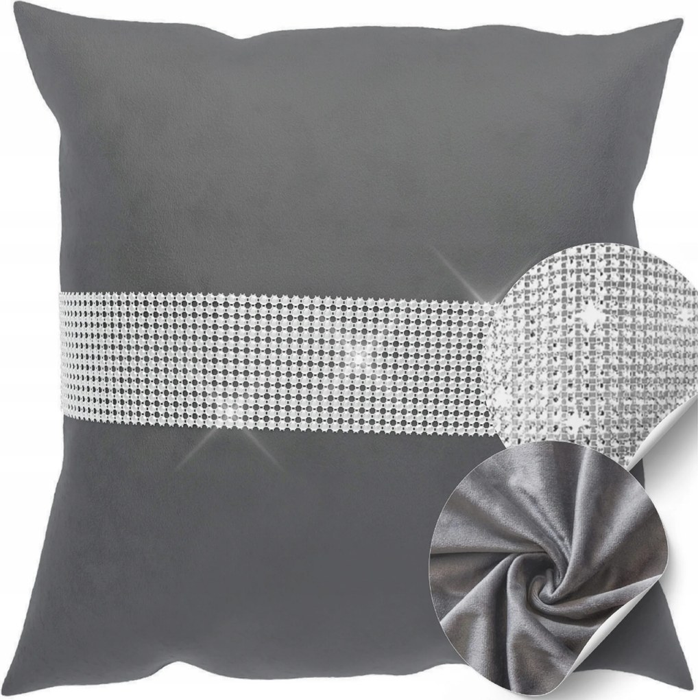 40x40 cm-es velúr párnahuzat, sima, cirkónia kövekkel díszítve