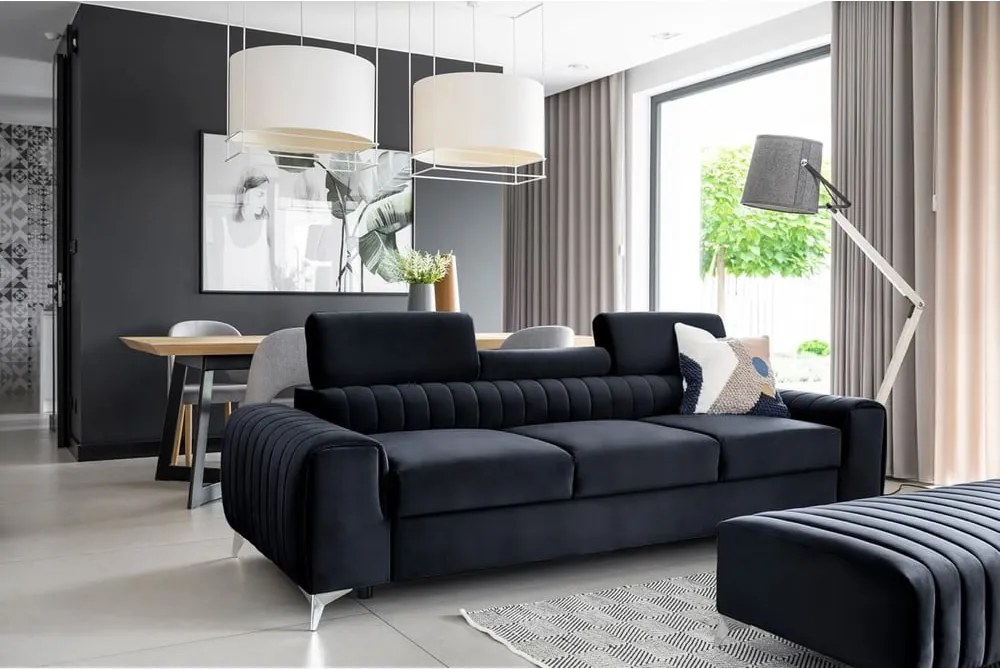 Antracitszürke bársony kinyitható kanapé 261 cm Laurence – ELTAP