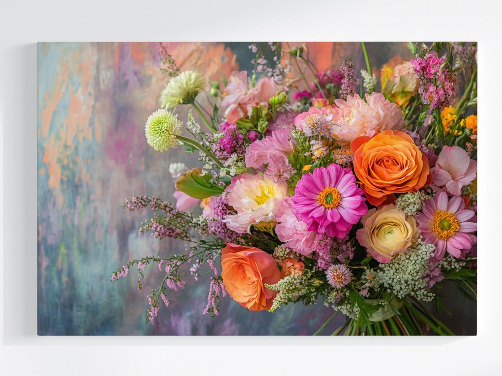 Vászonkép Canvas Dekoráció Színes Virágok Csokor Kötés 120x80