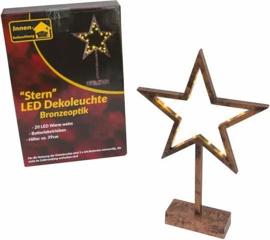 NEXOS Csillag állványon 38 cm 20 LED bronz