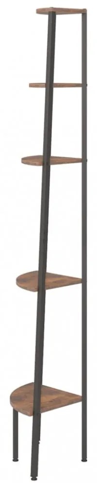 5 szintes sötétbarna és fekete sarokpolc 45,5 x 31,5 x 180 cm