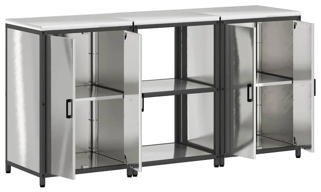 Konyhai Tároló Készlet polcokkal 3 pcs Ezüst 180 x 50 x 92 cm