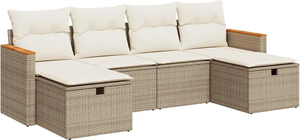 vidaXL 6 részes bézs polyrattan kerti ülőgarnitúra párnával