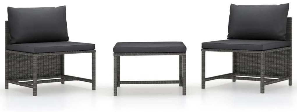 vidaXL 3 részes szürke polyrattan kerti ülőgarnitúra párnákkal