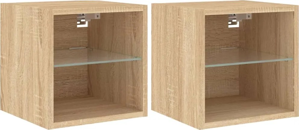 vidaXL 2 db sonoma tölgy fali TV-szekrény LED-ekkel 30x28,5x30 cm