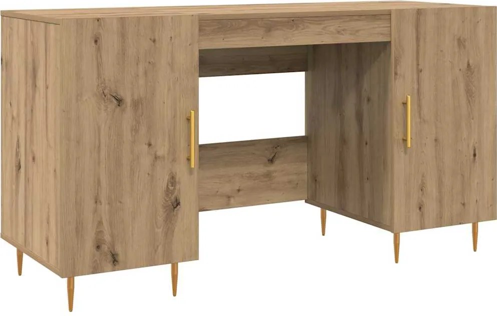 vidaXL Asztal polcokkal kézműves tölgy 140 x 50 x 75 cm Faanyag