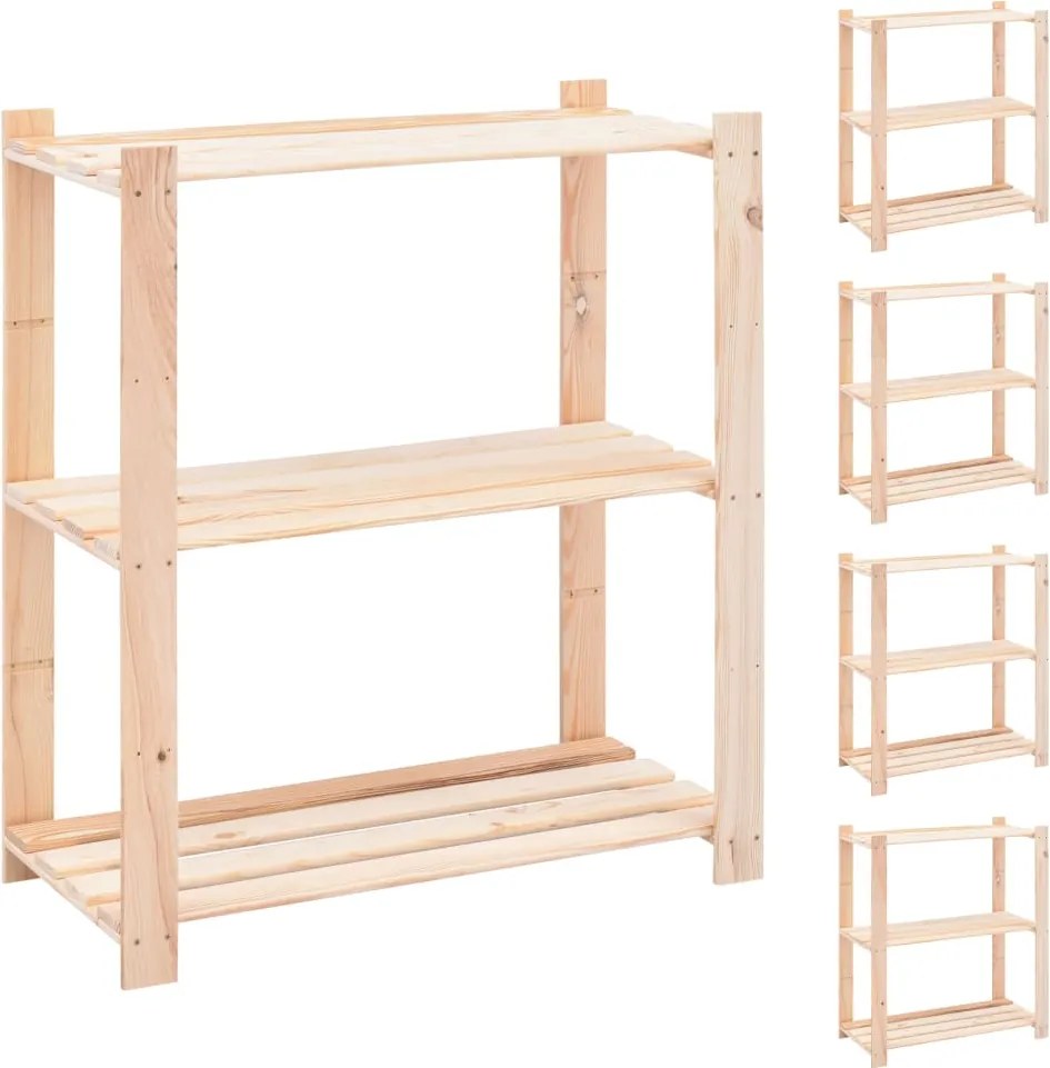 vidaXL 5 db 3-szintes tömör fenyőfa tárolópolc 150 kg 80 x 38 x 90 cm