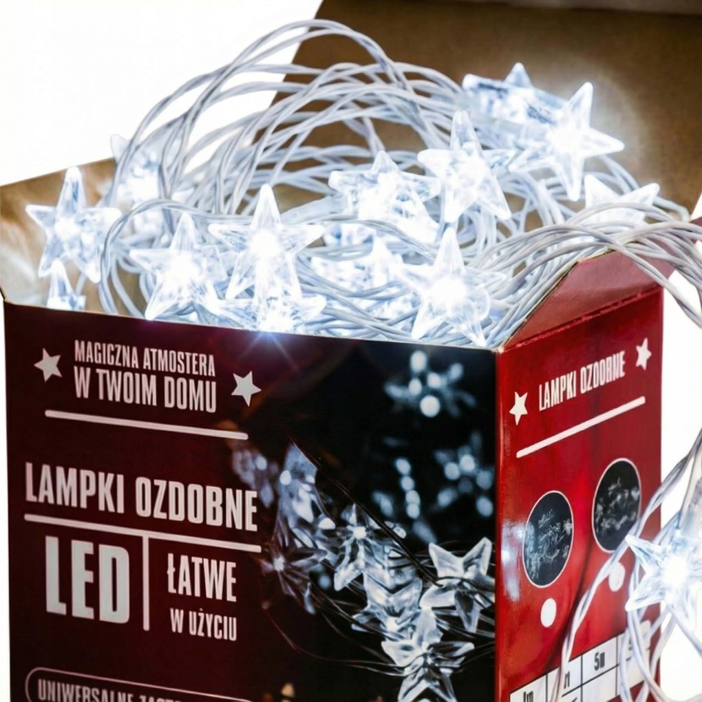 Karácsonyfa Fényfüzér Karácsonyi Led Elemes Fényfüzér Fehér Hideg 3M